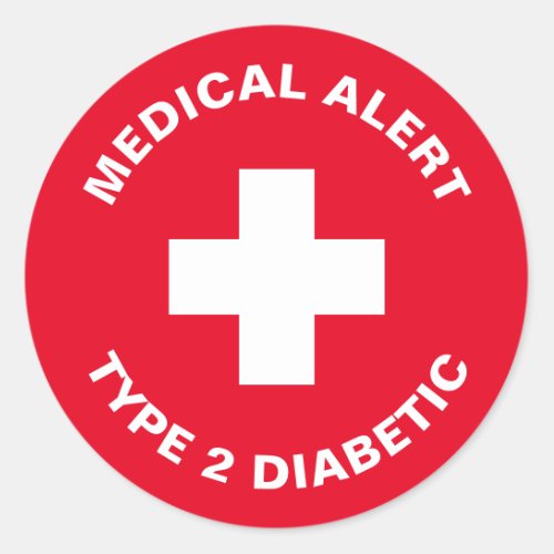 Diabetes Medical Alert Type 2 Diabetic Red  Classic Round Sticker