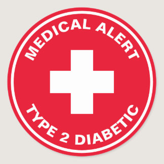 Diabetes Medical Alert Type 2 Diabetic Red  Classic Round Sticker