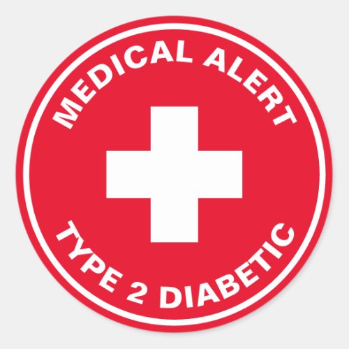 Diabetes Medical Alert Type 2 Diabetic Red  Classic Round Sticker