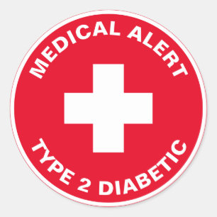 Diabetes Medical Alert Type 2 Diabetic Red  Classic Round Sticker