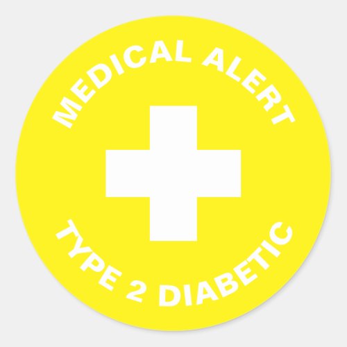 Diabetes Medical Alert Type 2 Diabetic Yellow  Classic Round Sticker
