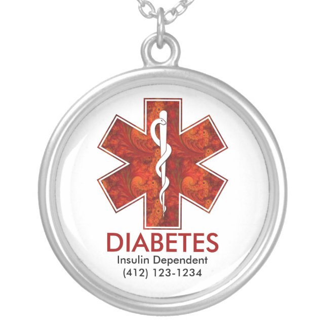 Diabetes Medical   Necklace: Customizable Silver Plated Necklace (Front)