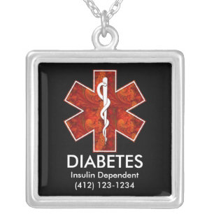 Diabetes Medical Necklace: Customizable Silver Plated Necklace