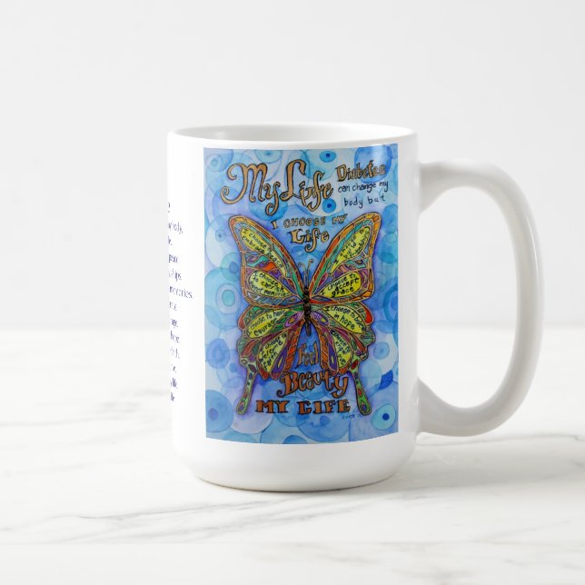 Diabetes Rainbow Butterfly and Poem Cups or Mugs (Right)