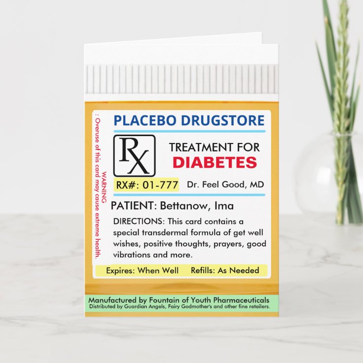 DIABETES RX Prescription for Health Get Well Card Zazzle