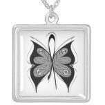 Diabetes Stylish Butterfly Awareness Ribbon Silver Plated Necklace