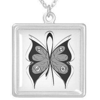 Diabetes Stylish Butterfly Awareness Ribbon Silver Plated Necklace
