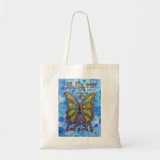 Diabetes Support Rainbow Butterfly Tote Bag (Front)