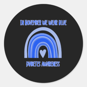 Diabetes T1D Awareness Month Blue Rainbow Ribbon S Classic Round Sticker