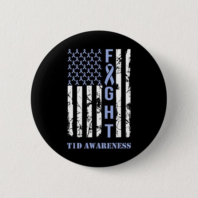 Diabetes T1d Awareness Month Fight Flag Blue Ribbo Button (Front)
