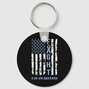 Diabetes T1d Awareness Month Fight Flag Blue Ribbo Keychain