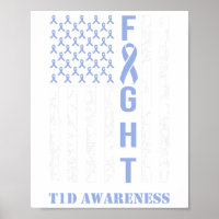Diabetes T1D Awareness Month Fight Flag Blue Ribbo