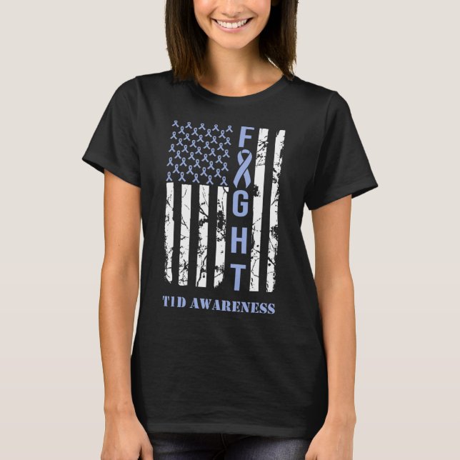 Diabetes T1D Awareness Month Fight Flag Blue Ribbo T-Shirt (Front)