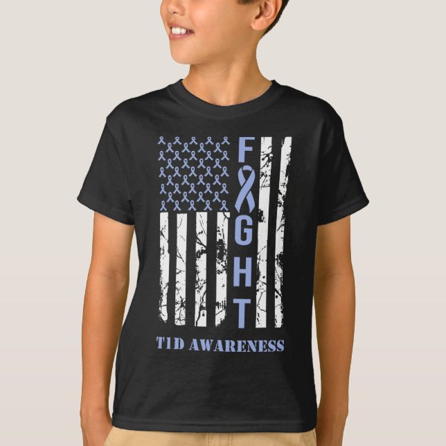 Diabetes T1D Awareness Month Fight Flag Blue Ribbo T-Shirt (Front)