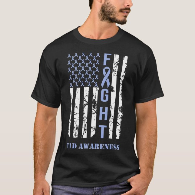 Diabetes T1D Awareness Month Fight Flag Blue Ribbo T-Shirt (Front)
