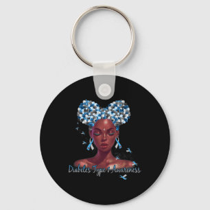 Diabetes Type 1 Awareness Blue And Grey Ribbon Gir Keychain