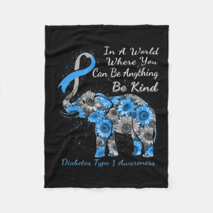 Diabetes Type 1 Awareness Sunflower Elephant Be Ki Fleece Blanket