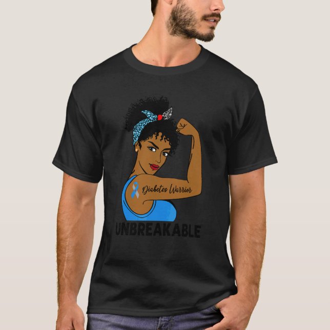 Diabetes Warrior Strong Black Women Unbreakable Aw T-Shirt (Front)