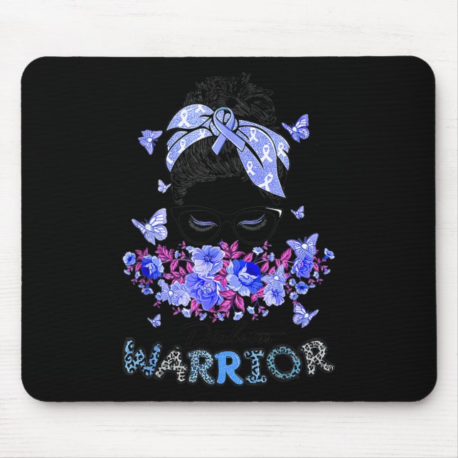 Diabetes Warrior T1d Messy Bun Hair Diabetes Aware Mouse Pad (Front)