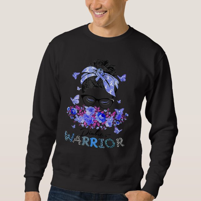 Diabetes Warrior T1d Messy Bun Hair Diabetes Aware Sweatshirt (Front)