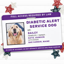 Diabetic Alert Personalized Service Dog Photo ID Badge