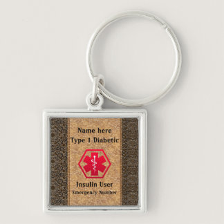Diabetic Alert Personalized Type 1 or 2 Keychain