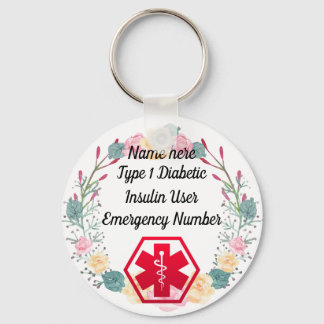 Diabetic Alert Personalized Type 1 or 2 Keychain