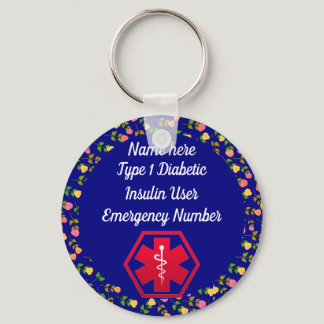 Diabetic Alert Personalized Type 1 or 2 Keychain