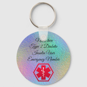 Diabetic Alert Personalized Type 1 or 2 Keychain