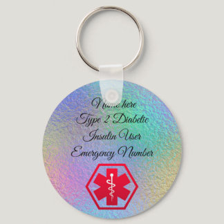 Diabetic Alert Personalized Type 1 or 2 Keychain