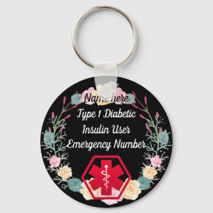 Diabetic Alert Personalized Type 1 or 2 Keychain
