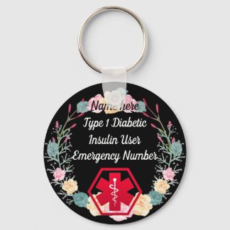 Diabetic Alert Personalized Type 1 or 2 Keychain