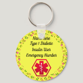 Diabetic Alert Personalized Type 1 or 2 Keychain