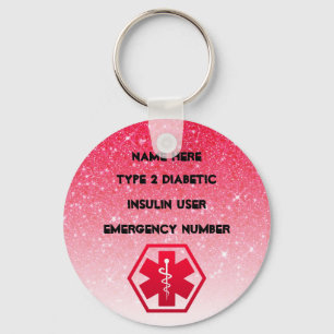 Diabetic Alert Personalized Type 1 or 2 Keychain