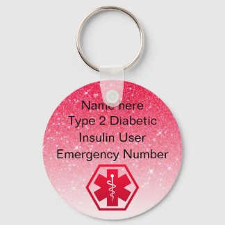 Diabetic Alert Personalized Type 1 or 2 Keychain