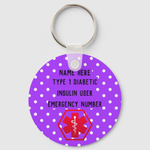 Diabetic Alert Personalized Type 1 or 2 Keychain