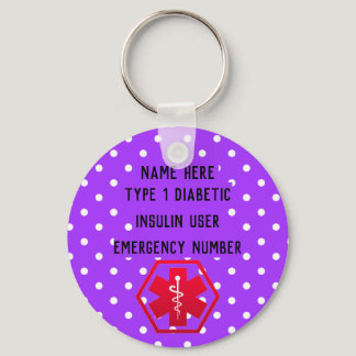 Diabetic Alert Personalized Type 1 or 2 Keychain