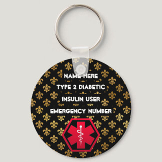 Diabetic Alert Personalized Type 1 or 2 Keychain