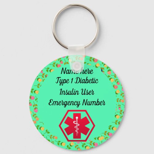 Diabetic Alert Personalized Type 1 or 2 Keychain