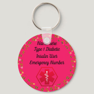 Diabetic Alert Personalized Type 1 or 2 Keychain
