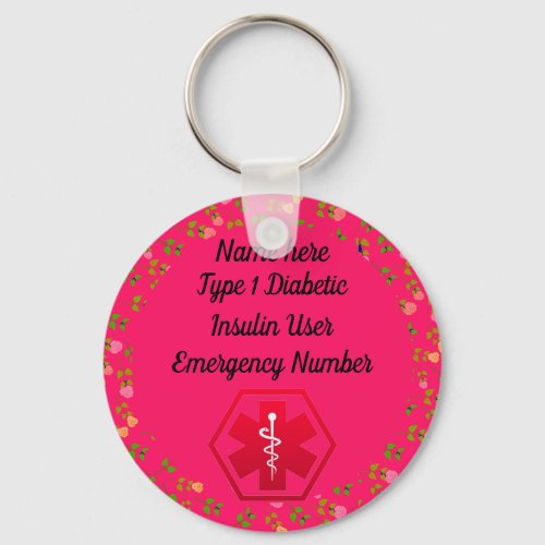 Diabetic Alert Personalized Type 1 or 2 Keychain