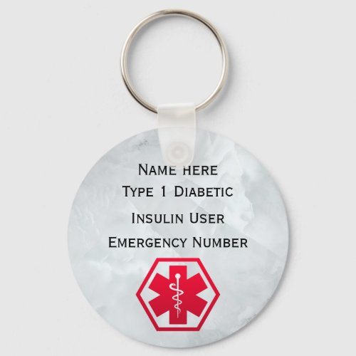 Diabetic Alert Personalized Type 1 or 2 Keychain