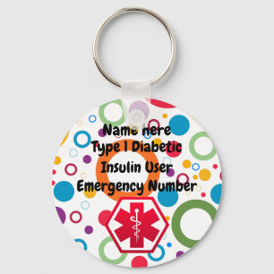 Diabetic Alert Personalized Type 1 or 2 Keychain