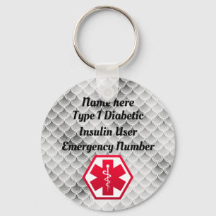 Diabetic Alert Personalized Type 1 or 2 Keychain