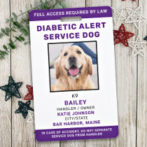 Diabetic Alert Service Dog ID Personalized Photo Badge