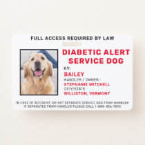 Diabetic Alert Service Dog Photo ID Badge
