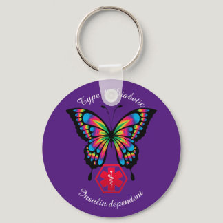 Diabetic Alert Type 1 or 2  Personalize Butterfly Keychain