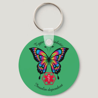 Diabetic Alert Type 1 or 2  Personalize Butterfly Keychain