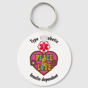Diabetic Alert Type 1 or 2  Personalize Heart Keychain