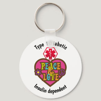 Diabetic Alert Type 1 or 2  Personalize Heart Keychain
